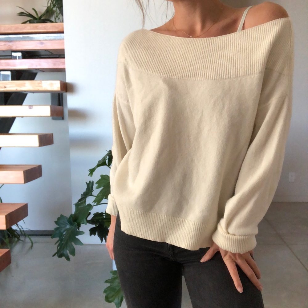 Anthropologie white off the shoulder sweater